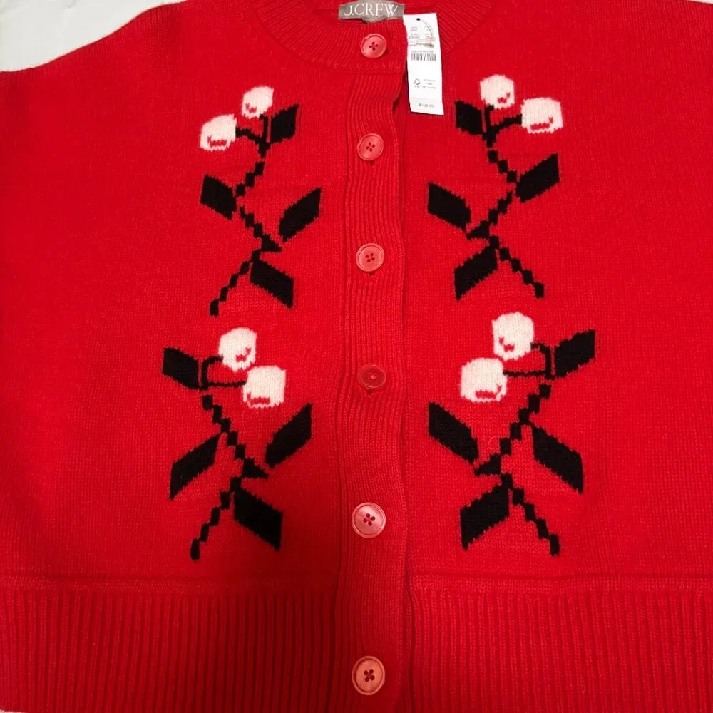 J Crew Vintage Wool Cardigan in cherry print Sz M (runs big) - Picture 9 of 13